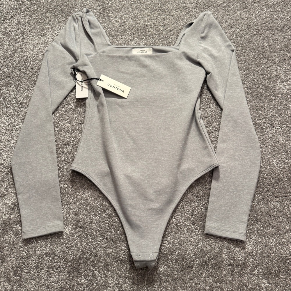 Babaton Contour Bodysuit Womens S Heather Chrome Gray Nylon Minimalist Shaping